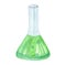 Watercolor chemical bottle with green liquid isolated on white background