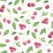 Watercolor cherries pattern on white background