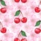 Watercolor cherry berry sakura seamless pattern texture background vector