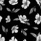 Watercolor cherry blossom flower seamless pattern. Sakura beautiful spring floral template. Greyscale illustration on black