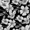 Watercolor cherry blossom flower seamless pattern. Sakura beautiful spring floral template. Greyscale illustration on black