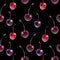 Watercolor cherry dark seamless pattern