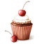 Watercolor cherry muffin