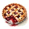 Watercolor Cherry Pie With Chocolate Glaze On White Background Illustration