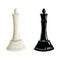 Watercolor chess queen black and white pieces illustration isolated on white background. Realistic figures for Chess day