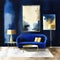 Watercolor of Chic living room with blue velvet gold side modern decor dark blue Copy