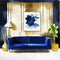 Watercolor of Chic living room with blue velvet gold side modern decor dark blue Copy