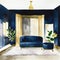 Watercolor of Chic living room with blue velvet gold side modern decor dark blue Copy