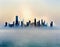Watercolor of Chicago skyline embraced by ethereal morning