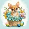 Watercolor Chihuahua and Easter Decorations AI Generated