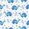 Watercolor childish seamless pattern with blue dinosaurs