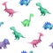Watercolor childish seamless pattern with dinosaurs.