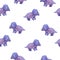 Watercolor childish seamless pattern with purple dinosaurs