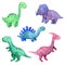 Watercolor childish set with dinosaurs