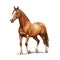 Watercolor Children Book Illustrations, Beautiful brown horse trotting with white background, created with Generative AI