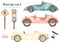 Watercolor children`s set with racing cars, traffic light, pointer, steering wheel, boy