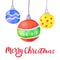 Watercolor Christmas background with Christmas balls. Bright Christmas decoration. Merry Christmas greeting card. Vector
