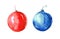 Watercolor christmas balls toys blue and red clipart, tree decoration balls