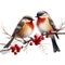 Watercolor Christmas Birds with Holly Berry Isolated on White Background