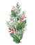 Watercolor Christmas bouquet with fir branches, leaves, wild flower. Winter greenery banner for christmas card