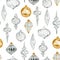 Watercolor Christmas crystal bulb decorations hand drawn seamless pattern