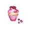 Watercolor Christmas cupcake with berry cranberry. Watercolor illustration isolated on white background. Hand drawn