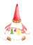 Watercolor Christmas gnome with christmas decorations. Hand painted New year illustration. Little santa character in red