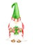 Watercolor Christmas gnome with gift box. Hand painted New year illustration. Little nordic elf character in green hat