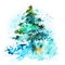 Watercolor Christmas hand-drawn illustration. Spruce winter trees.