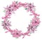 Watercolor Christmas and Happy New Year Pink Poinsettia Wreath. Christmas decorative frame of flowers with bows.