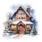 Watercolor Christmas Home. Clipart. AI generated