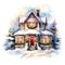 Watercolor Christmas Home. Clipart. AI generated