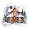 Watercolor Christmas Home. Clipart. AI generated