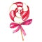 Watercolor Christmas lollipop with ribbon bow