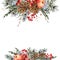 Watercolor Christmas natural template of fir branches, red apple, berries, pine cones, vintage botanical greeting card