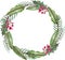 Watercolor Christmas and New Year wreath - fir tree, mistletoe and berries. Round green winter frame.