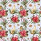 Watercolor Christmas pattern with traditional decor. Hand painte