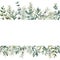 Watercolor Christmas plants banner. Hand painted juniper, snowberry, fir and eucalyptus branch isolated on white