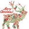 Watercolor Christmas reindeer. Wish Merry Christmas text.