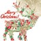 Watercolor Christmas reindeer. Wish Merry Christmas text.
