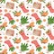 Watercolor Christmas seamless pattern. Hand drawn christmas socks, spruce branches bouquet, candy cane, walnut, dry