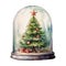 Watercolor Christmas Snow Globe with Christmas tree