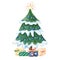 Watercolor Christmas tree with gift boxes.Winter cartoon Illustration