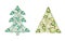 Watercolor Christmas tree from green crystal with gold element on white background. Beautiful bright jewelry shape set