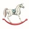 watercolor Christmas tree toy white horse. Children's Toy Swing Horse