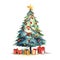 Watercolor Christmas Trees. Clipart. AI generated