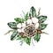 Watercolor christmas winter bouquet arrangement with fir branches, green leaves