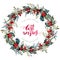 Watercolor Christmas Wreath of Holly and Mistletoe