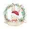 Watercolor christmas wreath, santa bunny