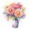 Watercolor Chrysanthemum Bouquet: Red, Pink, And White Flowers In Vase